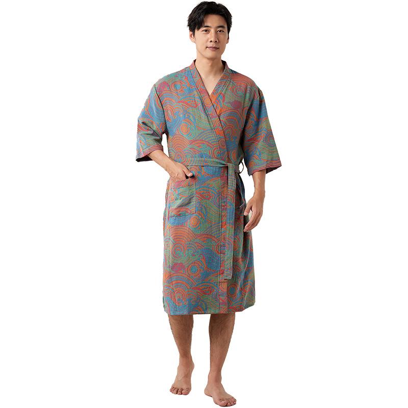 Pure Cotton Double Gauze Chinese Style Couple Bathrobe - Spring/Summer, Thin, Absorbent, Quick-Drying Pajamas/Homewear