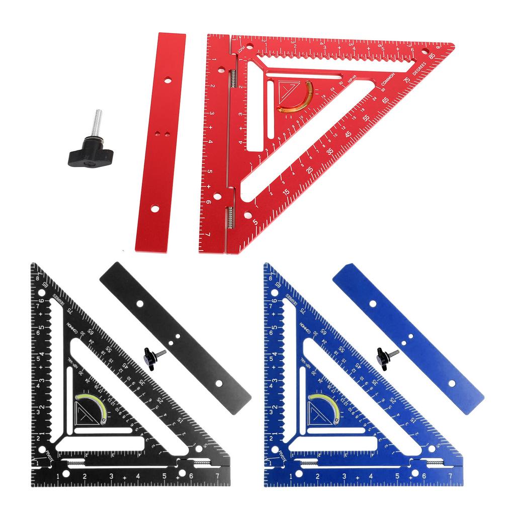 Rafter Square Tool Aluminum Alloy Triangular Ruler Protractor Carpenter Square with Jig Block for Wo
