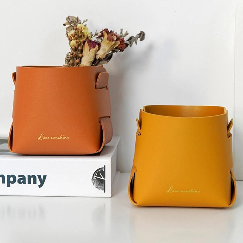 Creative PU Leather Storage Box Nordic Desktop Decorate Jewelry Keys Display Tray Makeup Organizer Container Books Plants Holder