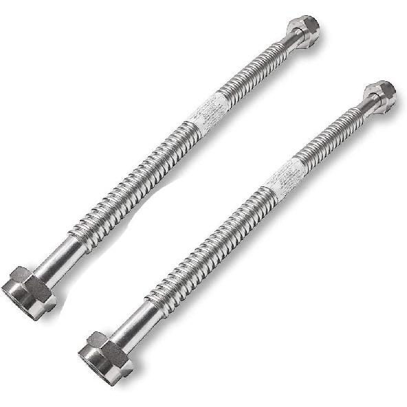 2 Pack Heavy Duty Durable Stainless Steel Corrugated Water Flex Connector with Extra Thick Washers for Water Heater and Water Softener (18x1 FIP)