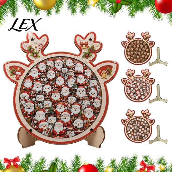 Decorative Jigsaw Puzzles Christmas Reindeer Puzzle Decoration, Santa Claus Cat Elk Theme Toy, Festive Wooden Set for Holiday Gift Xmas Themed Games