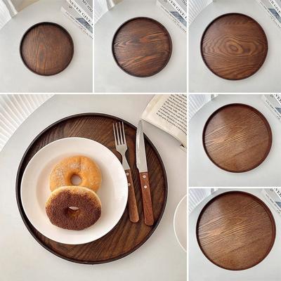 Vintage Round Serving Tray Wooden 21/24/27/30/33cm Wood Platte Tea Food Tray Breakfast Dinner Dessert Pallet