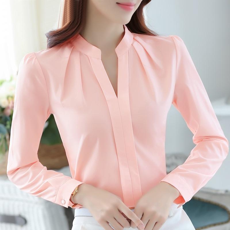 Frühlings-Chiffonhemd Damen Koreanischer Fan Bluse Klein Frisch Stehkragen Locker Mittellang Langärmlig Weißes Hemd