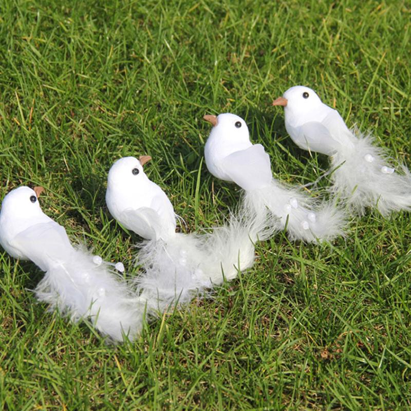 2Pcs White Bird Dove Simulation Feather Wedding Decoration Creative Mini Birds Ornamentsscene Decorate Home Christmas-supplies