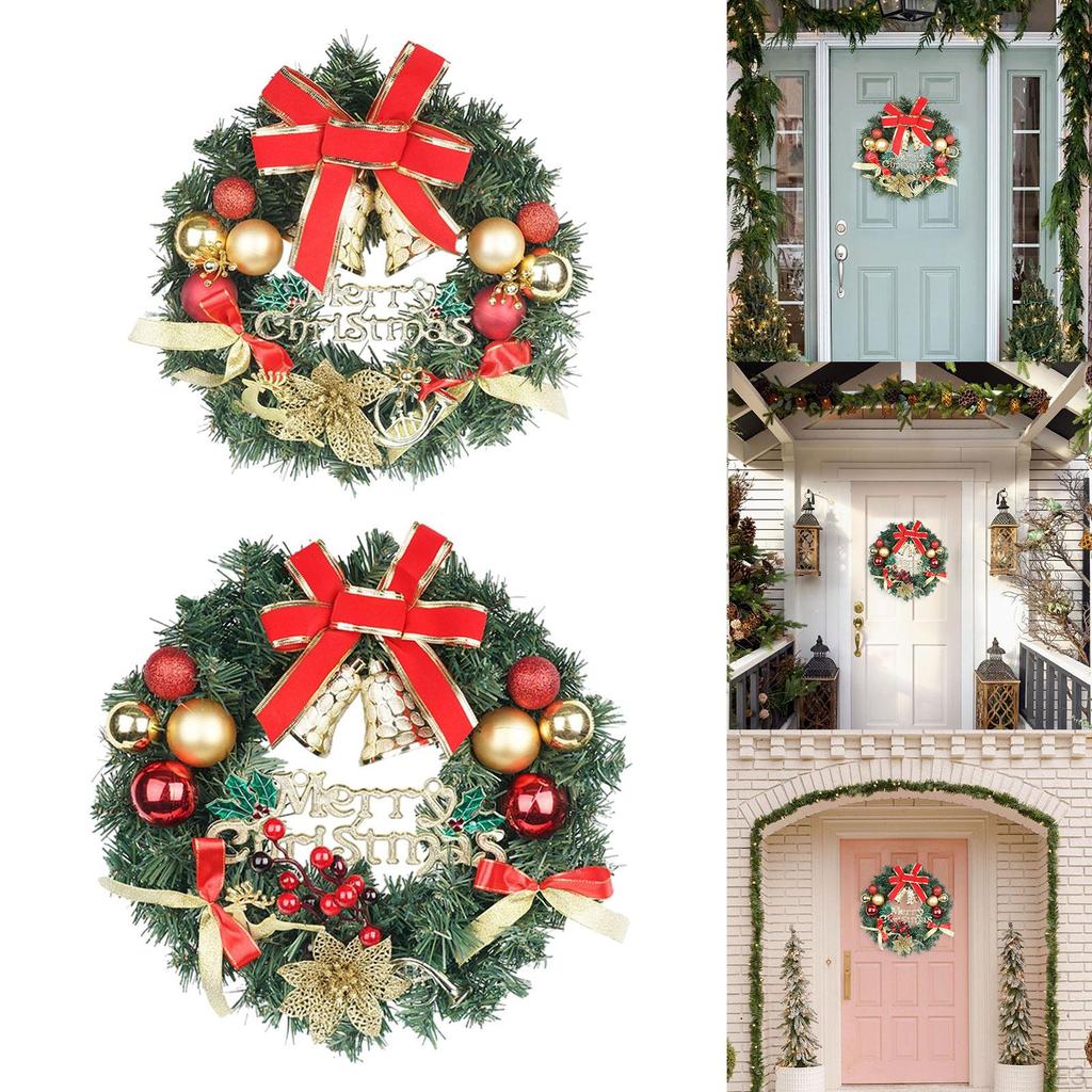 Artificial Wreath for Front Door with Christmas Ball and Sign Window Party