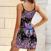 Summer New Flowers and Butterflies  Patterns  Print Sleeveless Bodycon Dress with Pockets Sexy Slim Fit Elegant Party Dress