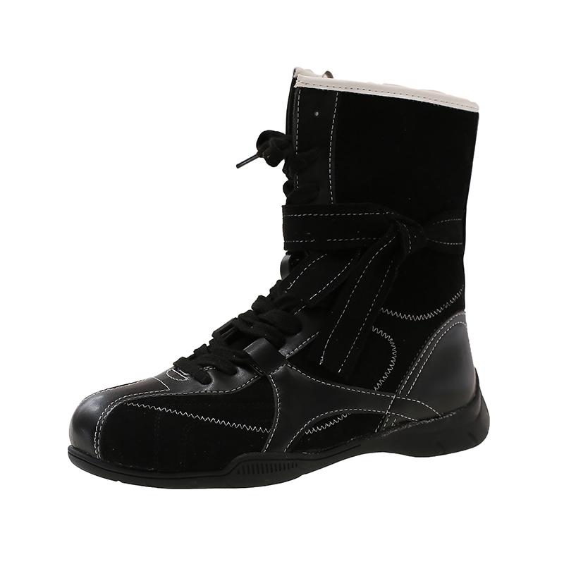 Retro Booties  New Autumn Versatile British Wind Soft-soled Scrub Leather Lace-up Booties