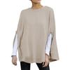 Women Fashion Solid Color Print Loose Hooded  Sleeve Splitter Long Sleeve Top