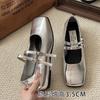 Silver Single Shoes Women's New Spring and Summer Flat-bottomed Temperament Fairy Square Head Light Mouth Mary Jane Shoes