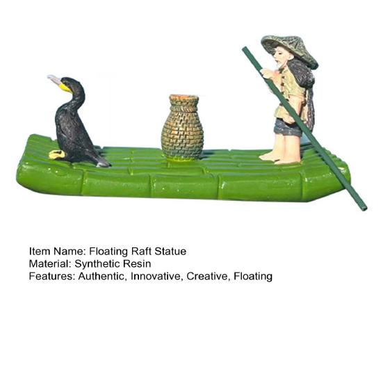 Floating Bamboo Raft Sculpture with Old Man And Cormorant Resin Miniature Figurine Decorative Zen Aquarium Statue for Outdoor Indoor Fish Tank Pond