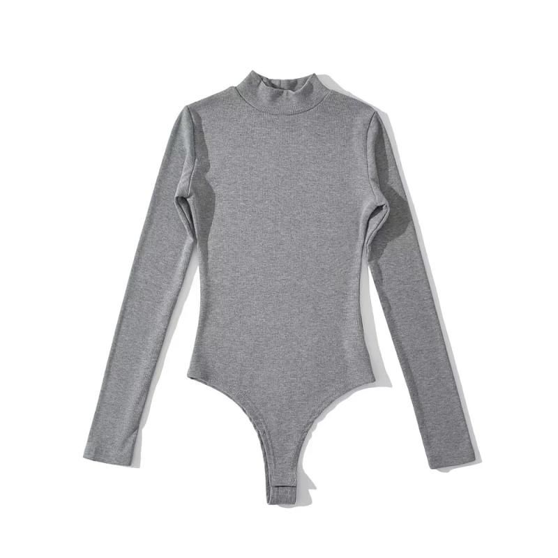 

Half High Collar Silm Thin Fleece One-Piece Long Sleeves Tight Stretch Fleece Fine Fleece Heattech Winter Fashion Crotch Tops Grey M