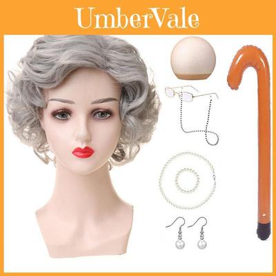 Elegant Short Wavy Costume Wig For Halloween Featuring Deep Gray Silver White Colors