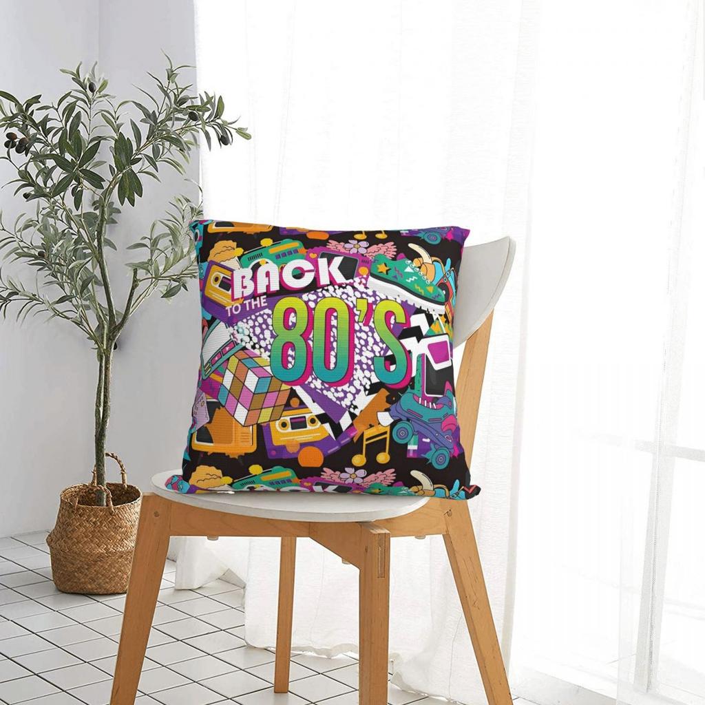 Retro 80s 90s Throw Pillow Cover Polyester Cushions for Sofa Graffiti Music 4545cm Pillowcase