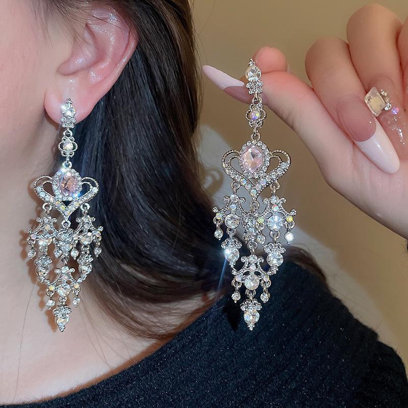 European & American Style Silver Needle Full Rhinestone Irregular Drop Earrings - Exquisite Luxury Design, Niche Fashion Versatile Earrings