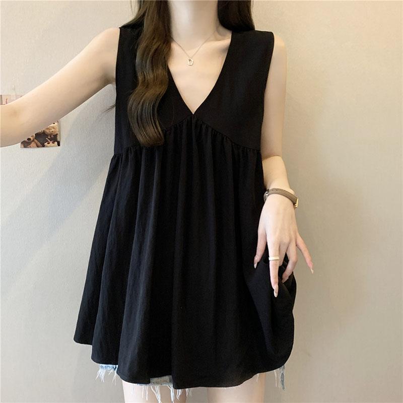 Plus Size V-Neck Camisole Vest - Summer Pure Desire Style, Mid-Length Loose Fit, Slimming, Versatile, Trendy Women's Top.