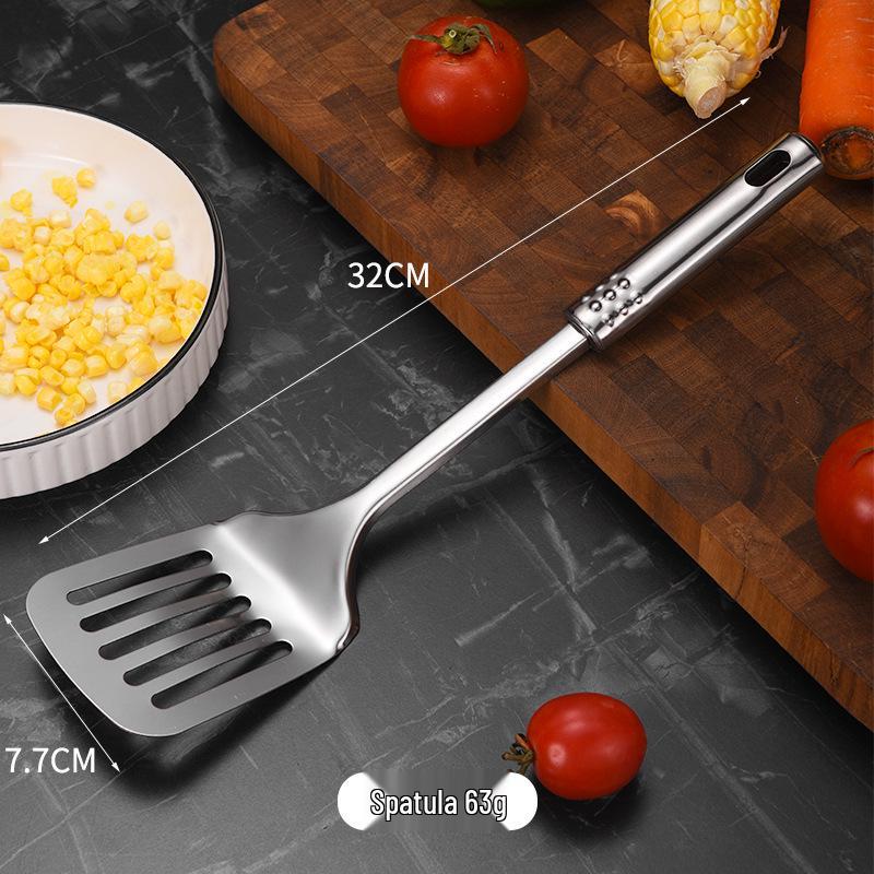 7-Piece Stainless Steel Kitchen Utensil Set: Spoon, Spatula, Slotted Spatula, Strainer, Ladle, Rice Spoon, Flour Sifter, and Meat Fork