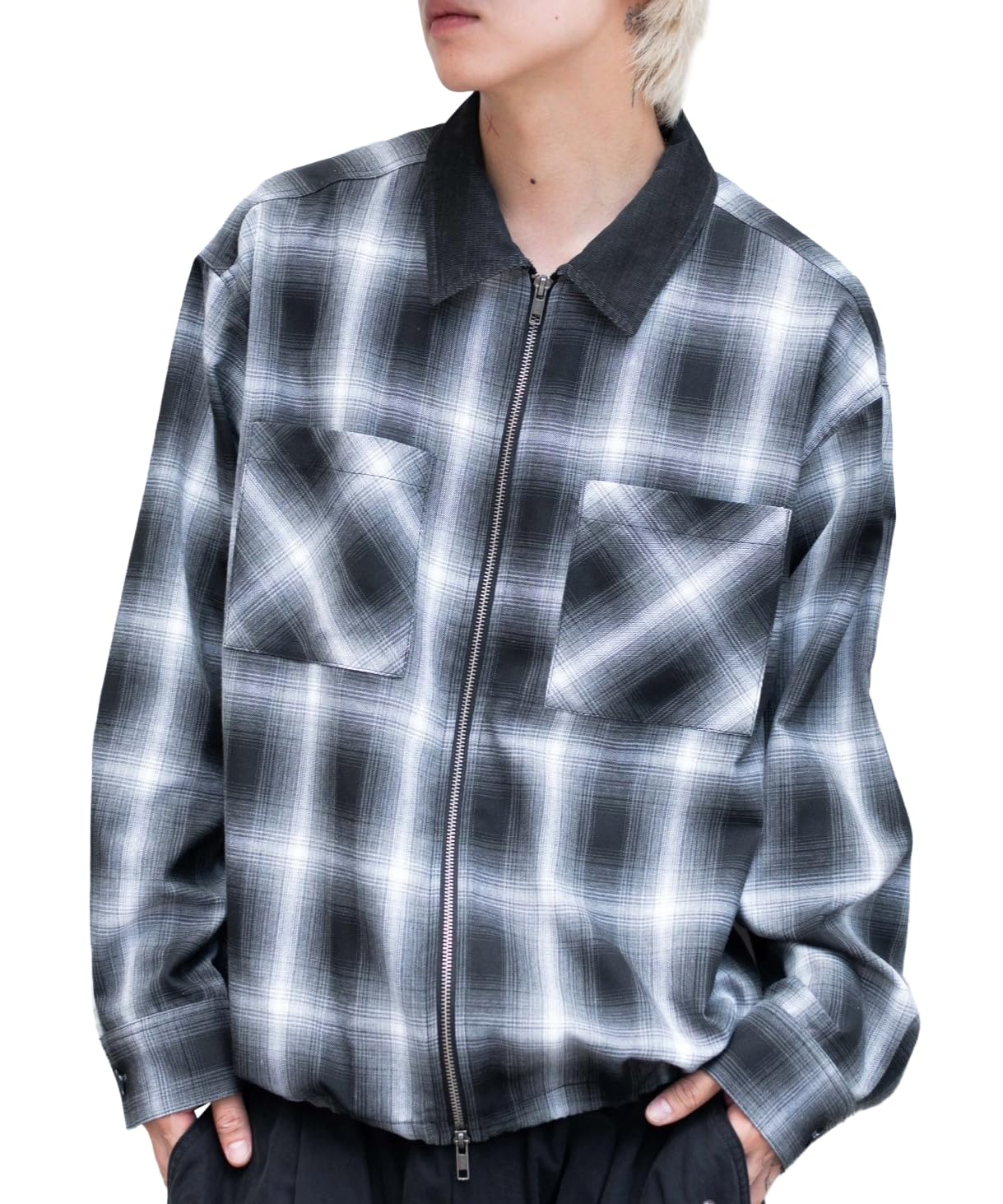 

WEGO Ombre Check Shirt Street Loose Oversized Size Black Check Men s Jacket, Outerwear, Style, Fit, Silhouette, Fall/Winter Clothes, Gift, M,
