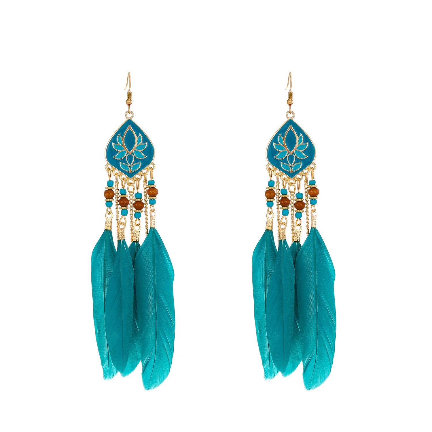 Bohemian Retro Feather Tassel Earrings for Women - Ethnic, Exaggerated Autumn/Winter Fashion Ear Ornaments