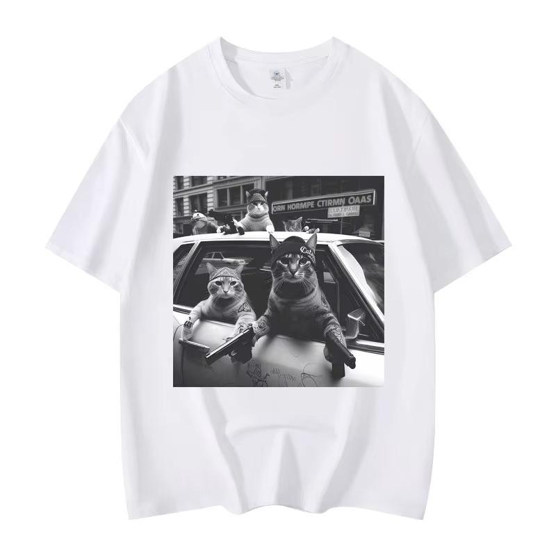 2026 New HighQuality Cotton Funny Cat Joke Graphic TShirt Unisex Teens Short Sleeve Streetwear Summer Casual Top Hot Sale