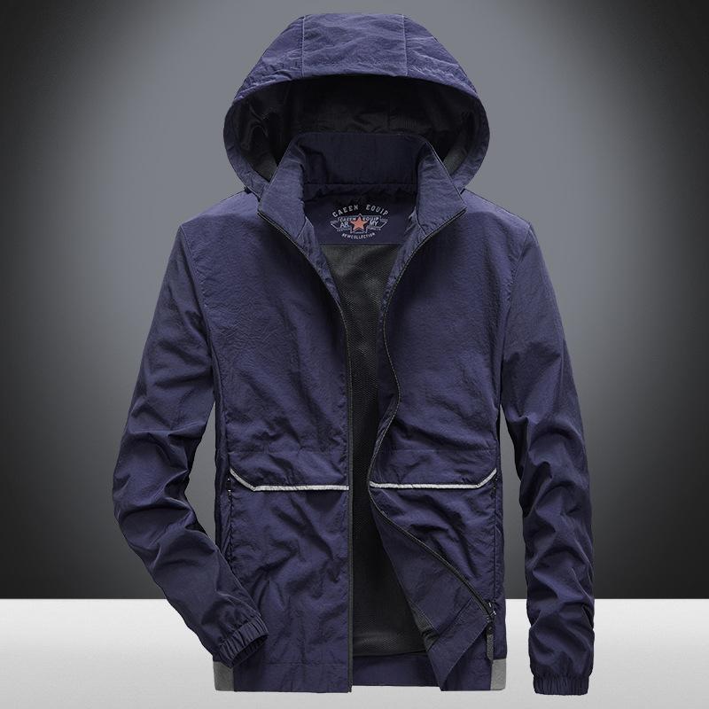 Spring and Autumn Men's New Large Size Jacket Men's Youth Loose Lapel Thin Hooded Jacket Trendy