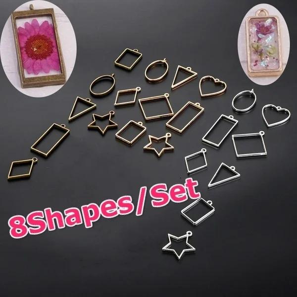 8 pieces of new hollow pendant jewelry making necklace pendant frame resin geometry