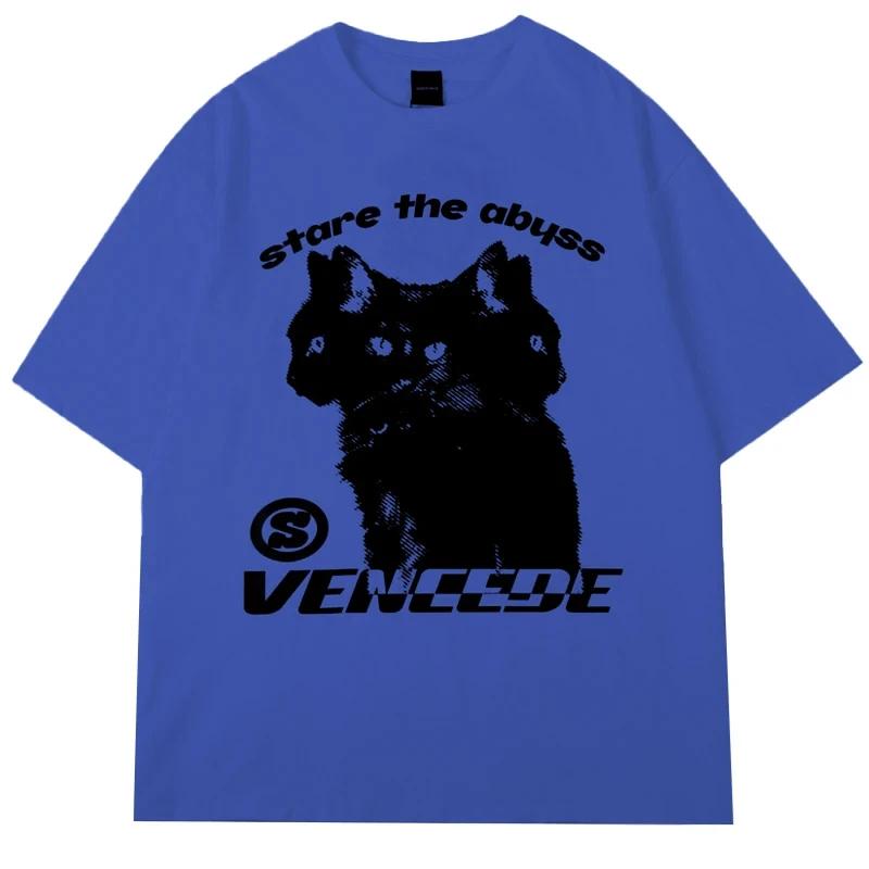 

Летняя мужская хлопковая футболка, модные топы, футболки, мужская повседневная футболка с коротким рукавом в уличном стиле с рисунком кошек и бездны, унисекс XXXXXL золотой