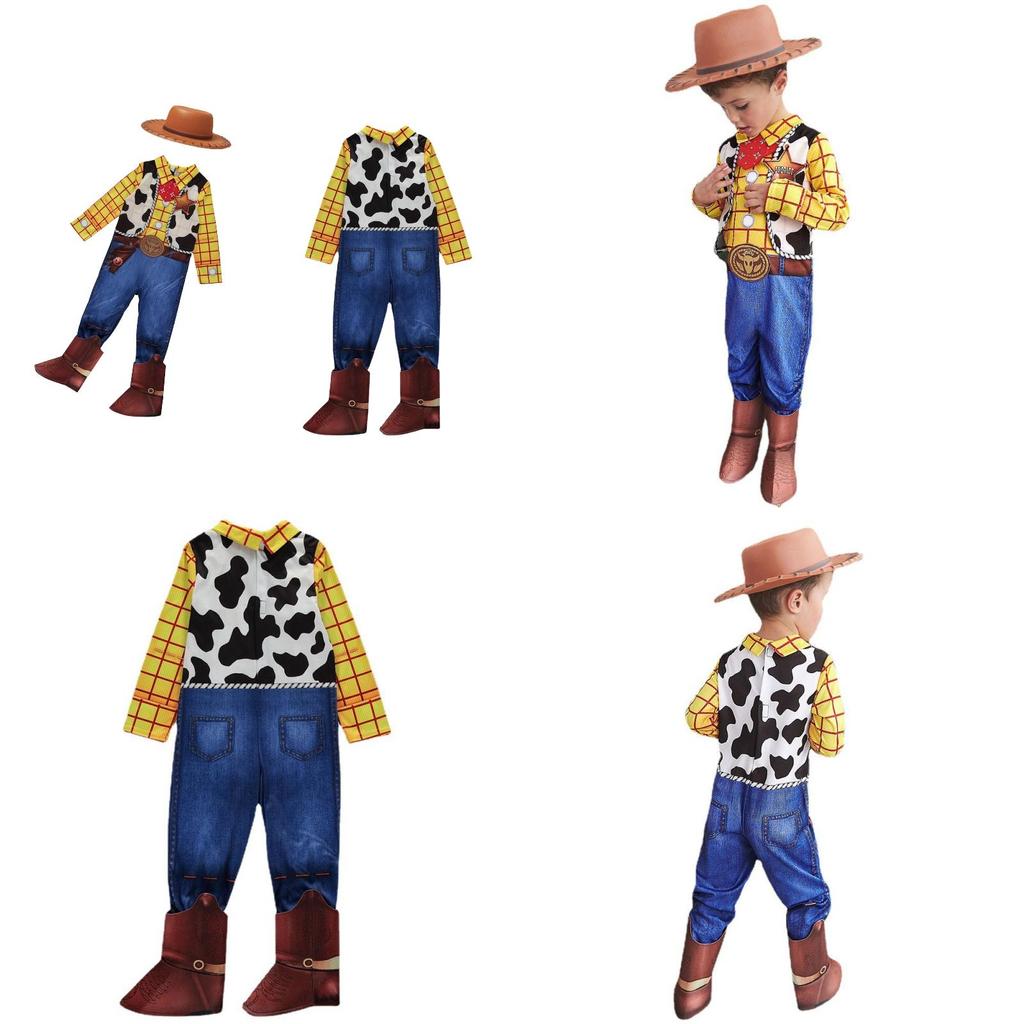 Çocuk Oyuncak Hikayesi Kovboy Woody Tulum Cosplay Kostümü Şapka ve Eşarpla