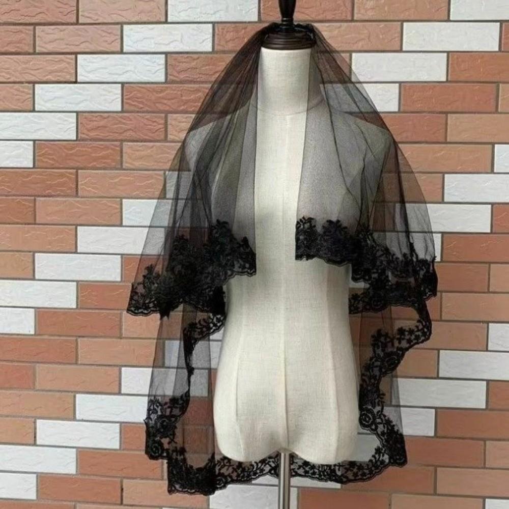 Long Length Ghost Bride Veil Double Layer Lace Tulle Veil Halloween Bridal Veil Wedding Ceremony
