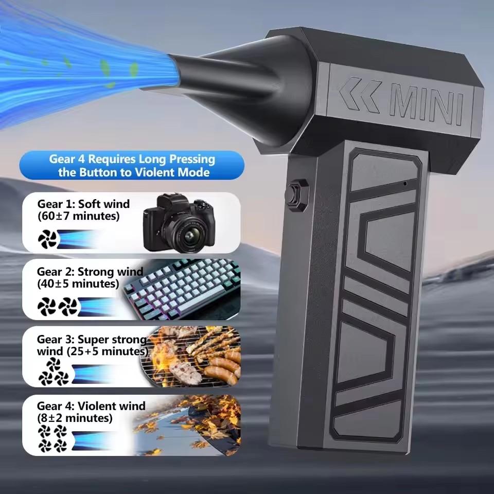 Portable Turbo Jet Blower High Pressure Electric Air Duster Type-C Rechargeable for Car Cleaning and Computer Dust Removal Tool