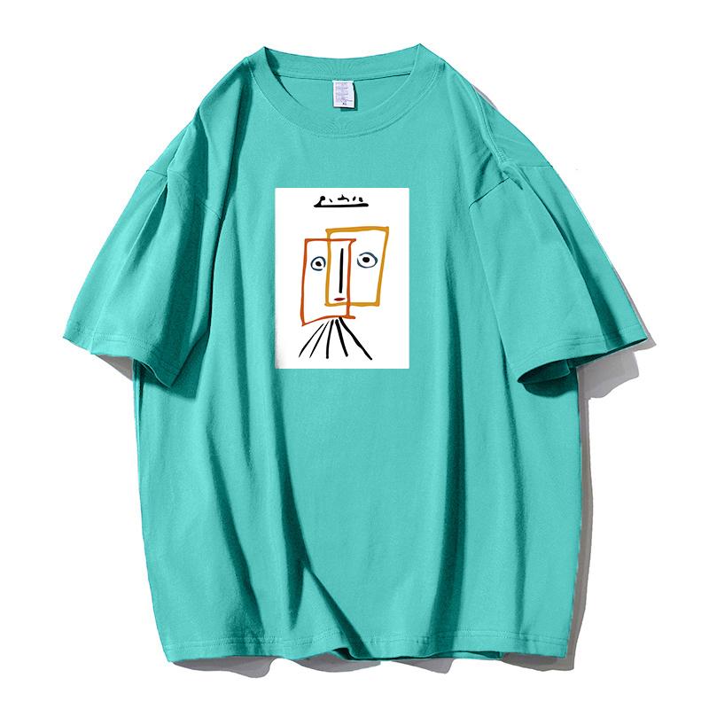 Shellsuning Cartoon Printing T-shirt Women Summer Fashion Casual Simple Short Sleeve 100% Cotton Soft Tees Female Oversized Basic Couple Tops