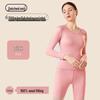 Women's Round Neck Slim Fit Thermal Underwear Set with 7A Antibacterial 100% Wool Filling - Autumn/Winter.