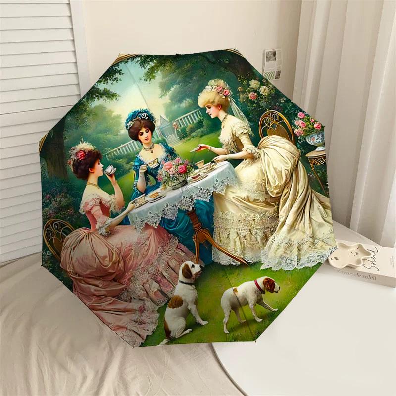 

1PC tea party garden Umbrella-8-Rib Reinforced, Automatic Open, Lightweight & Durable, Cute Fashion Accessory for Outdoor, Beach, or Casual Use, Beach