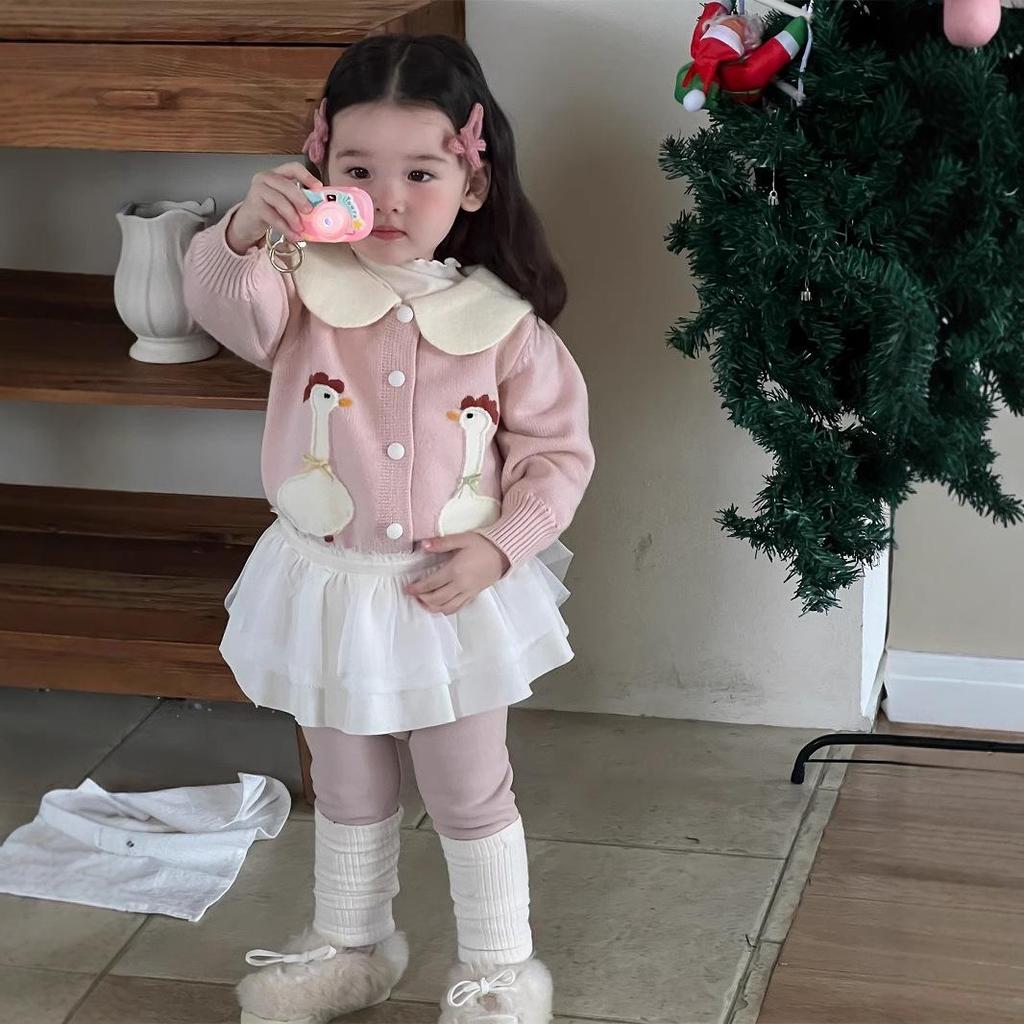 Girls' Winter Sweater and Fleece-Lined Leggings Set - Korean Style