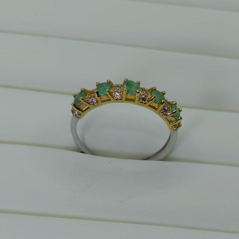 SACE GEMS 925 Sterling Silver 3MM Natual Emerald Rings for Women Engagement Cocktail Party  Jewelry