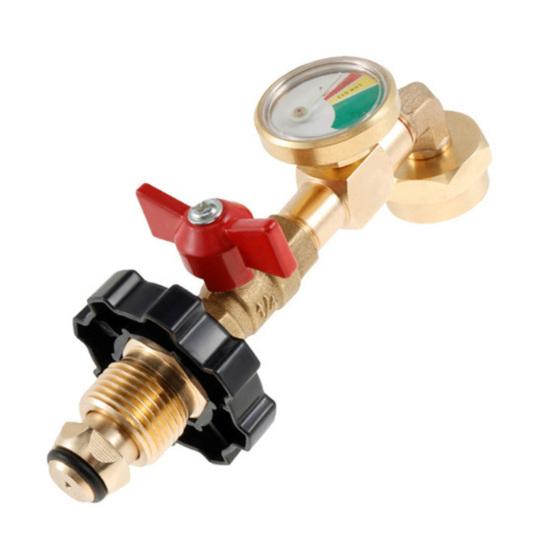 Adapter do tankowania zbiorników propanu 1 funtowy Konwerter z 20 funtów na 1 funt z zaworem manometrycznym Mosiężny kolanko 90 stopni Adapter do tankowania zbiornika propanu do grilla kuchenki kempingowej