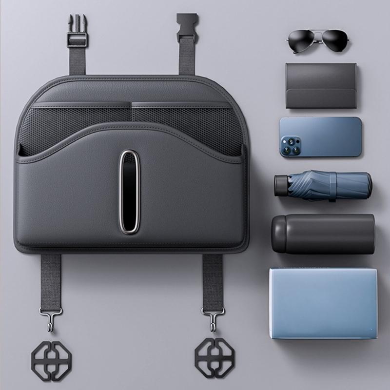 Car Tissue Holder Back Seats Organizers PU Leather Storage with Cup Holder Multifunction Car Back Seats Organizers for C
