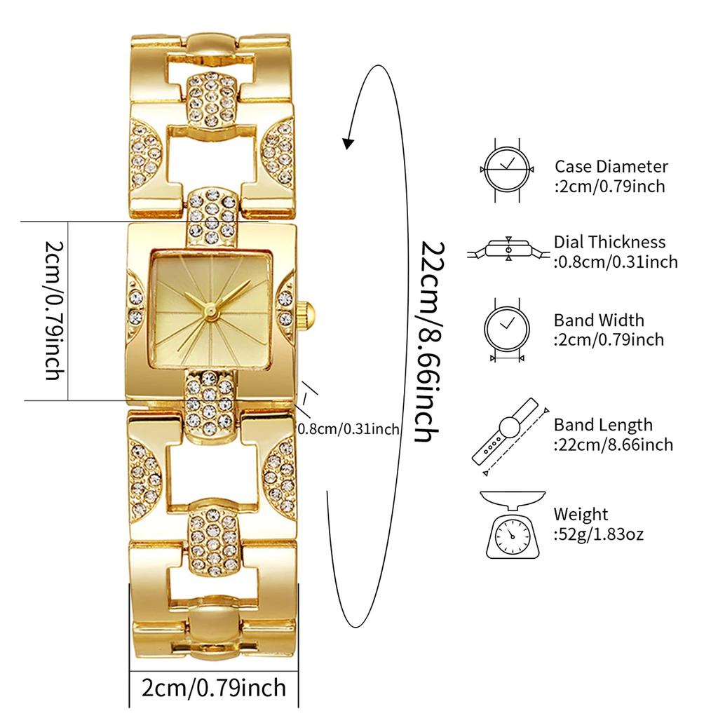 2pcs-Classic Retro Set Temperament Women's Bracelet Watch Square Bar Nail Women's Quartz Watch Bracelet Set