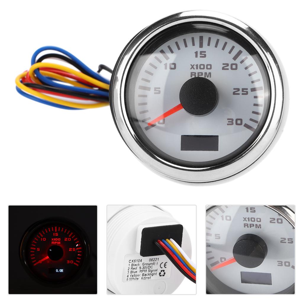 52mm Wijzer Toerenteller Meter Rode Achtergrond Universeel voor Motorfiets Vrachtwagen Boot Benzine Motor 9‑30V