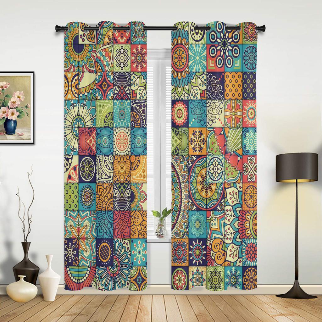 Ethnic Style Abstract Flower Curtains Bedroom Living Room Drapes Kitchen Children Window Curtain Home Decor Bohemian Polyester Washable Great Ready