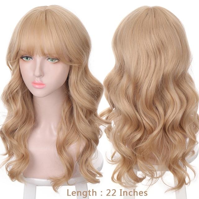 Synthetische Perücken für Frauen, tägliche Cosplay, lange Wasserwelle, Lolita-Perücke mit Pony, kaltbraun, hitzebeständiges Haar, Bob-Perücke