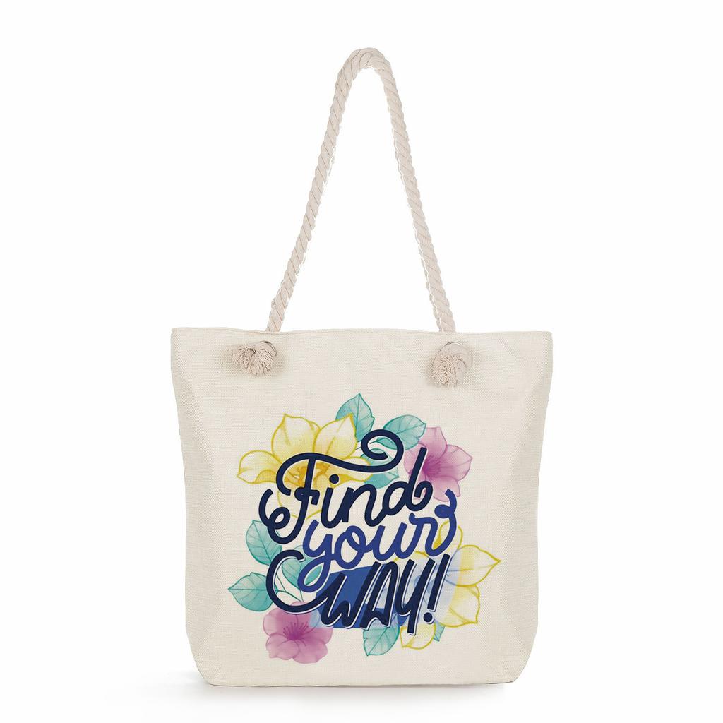 Multifunctional Trendy Letters Printed Thick Rope Shoulder Beach Bag Casual large capacity handbag 7593