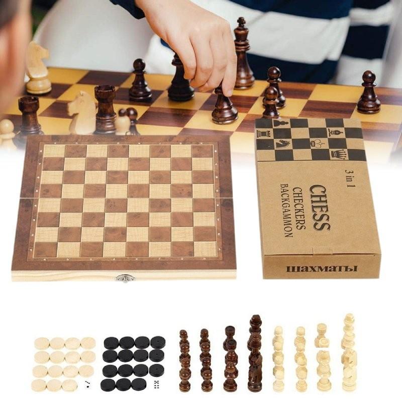 Premium Schachspiel aus Holz mit faltbarem Brett für fesselnde Familien-Spieleabende und Gehirnentwicklung