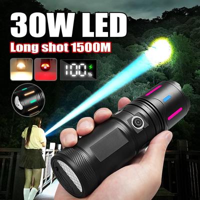 30W LED Most Powerful Flashlight Long Range 1500M Super Bright Torch Light Zoomable Lamp USB Rechargeable Lantern Outdoor Hunting Lights