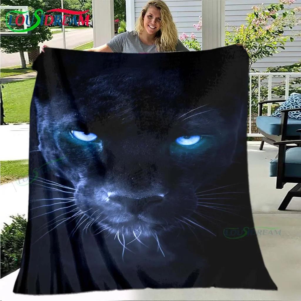 Fashion Panther Leopard Pattern Blanket Flannel Thin Blanket Portable Home Travel Office Lunch Break Blanket Birthday Gift