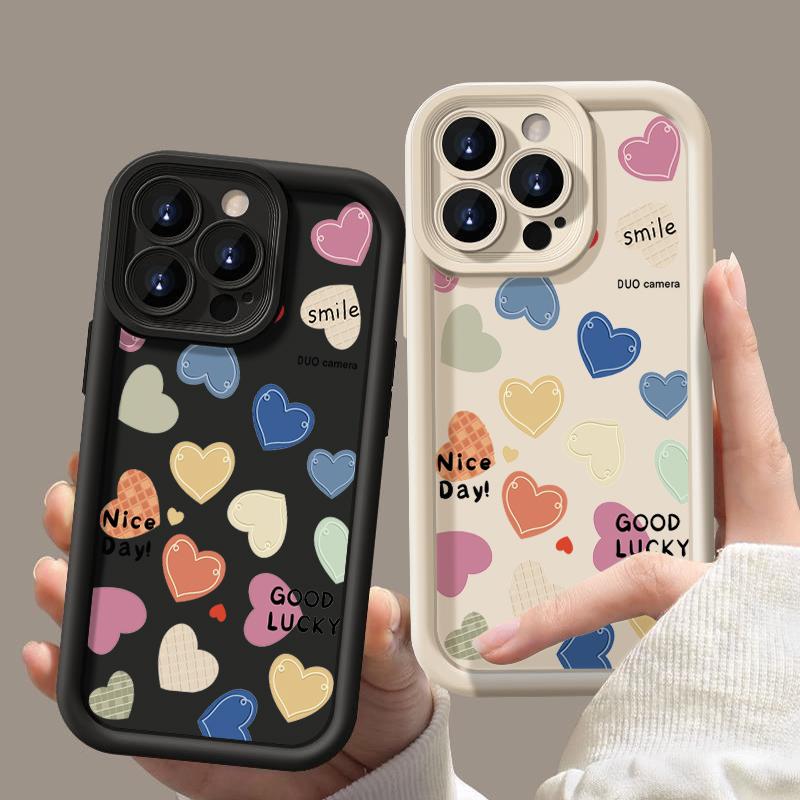 Colorful Love Hearts Pattern Case For IPhone 16 Pro Max 15 14 Plus 13 12 11 Pro Max Shockproof Soft TPU Phone Cover Funda Coque