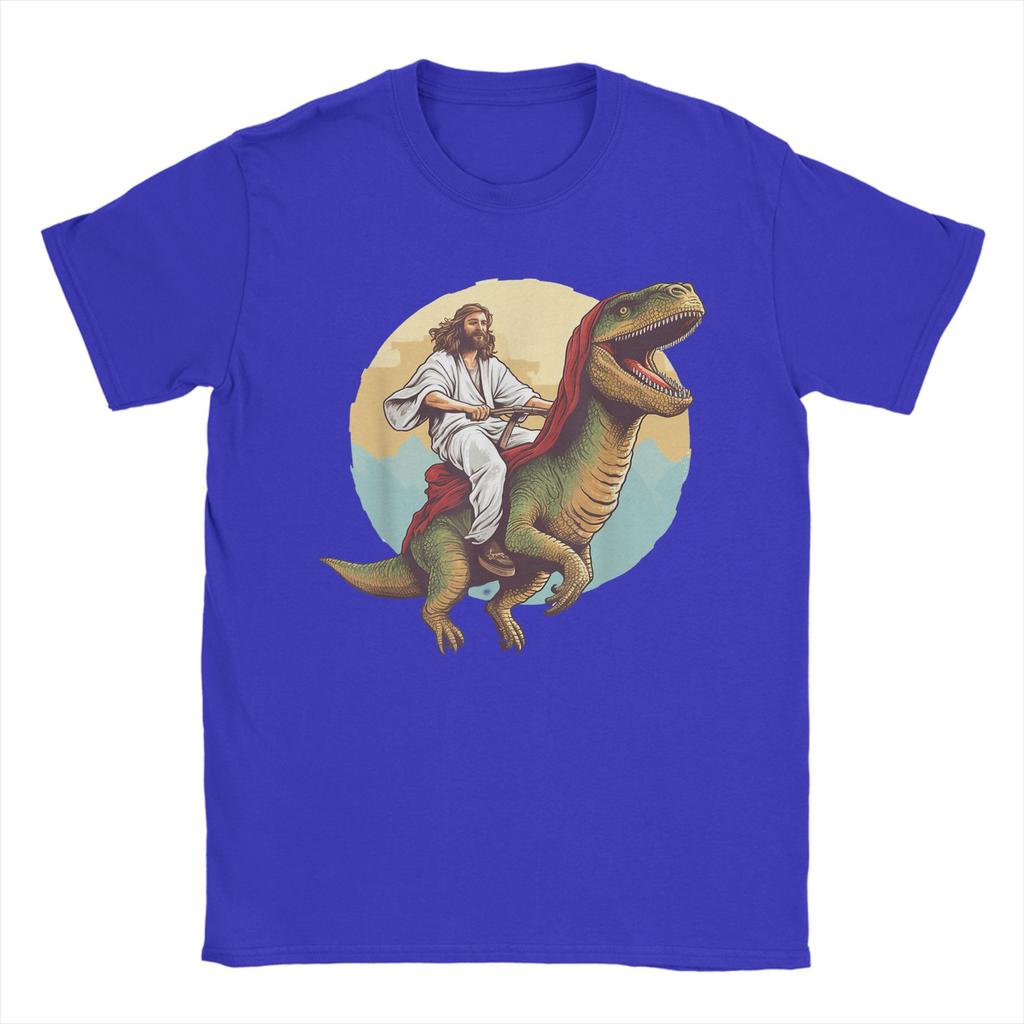 Summer Jesus Riding a Dinosaur Meme Fashion TShirts 100 Cotton Tee Shirt for Unisexs Awesome Plus Size Short Sleeve Top Tees