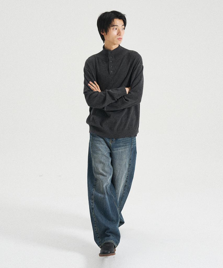 SLOWACID High-Neck Pullover Knit [Charcoal]