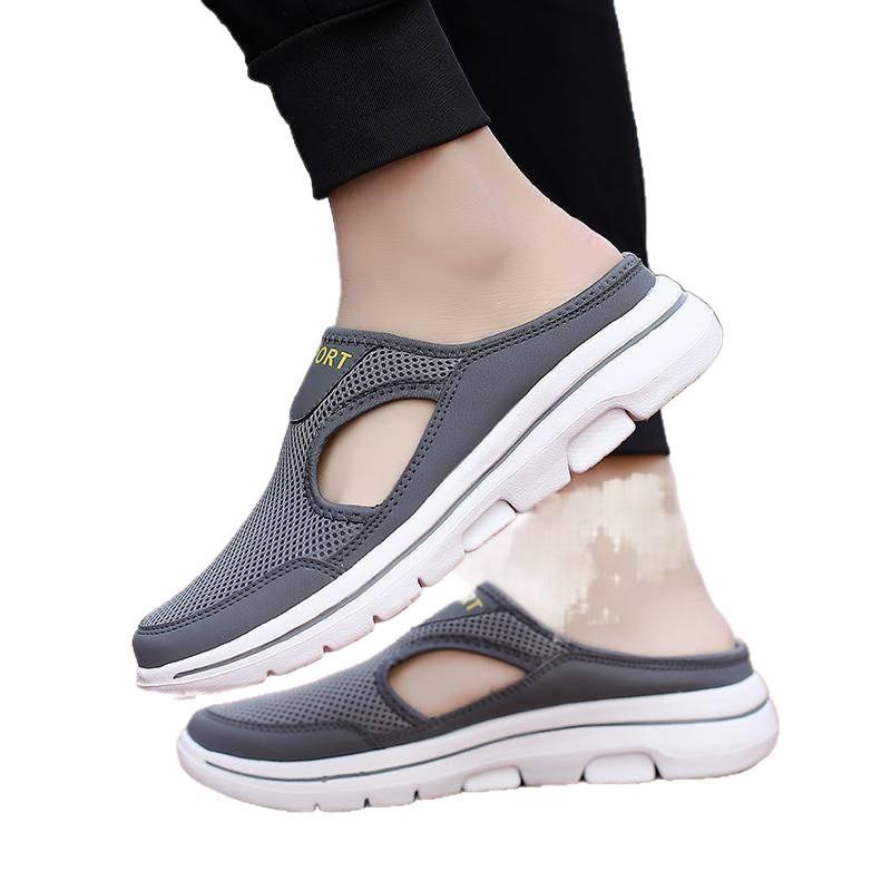 2025 new summer half-drag breathable flat-soled men's shoes outdoor casual shoes lightweight fashion women's shoes one-pedal trendy shoes