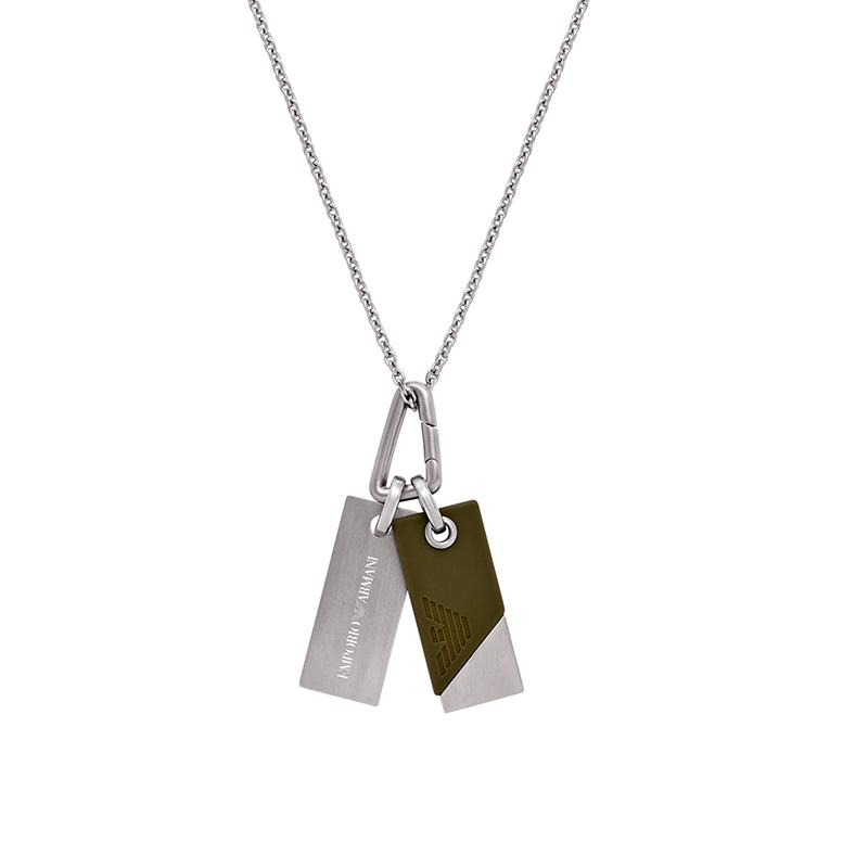 Emporio Armani Logo Series Double Tag Trendy Light Luxury Stainless Steel Necklace Men necklace Silver Black EGS3179040_NLP_NLC