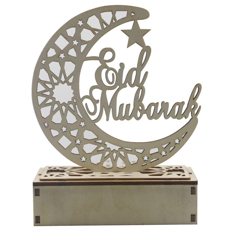 

Ramadan Eid Mubarak Home Decorations Moon LED Light Wooden Ornament DIY Islam